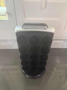 Keurig Black and Silver Rotating K-Cup Tower. Two sided. Holds 30 k cups